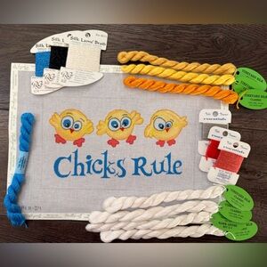 SOLD!  Chicks Rule Needlepoint Kit Handpainted Canvas Threads 18 mesh